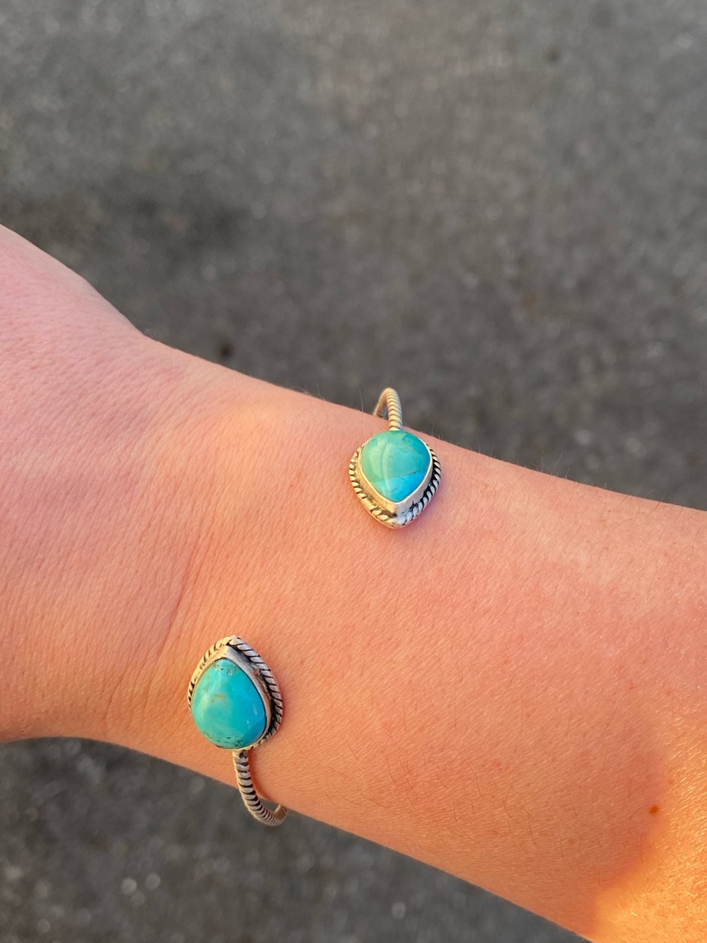 Authentic Turquoise Teardrop Open Cuff Sterling Silver Bracelet
